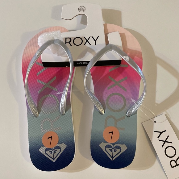 sandals size 7 flip flops new summer colorful beach ombré women’s roxy shoes - Picture 5 of 7